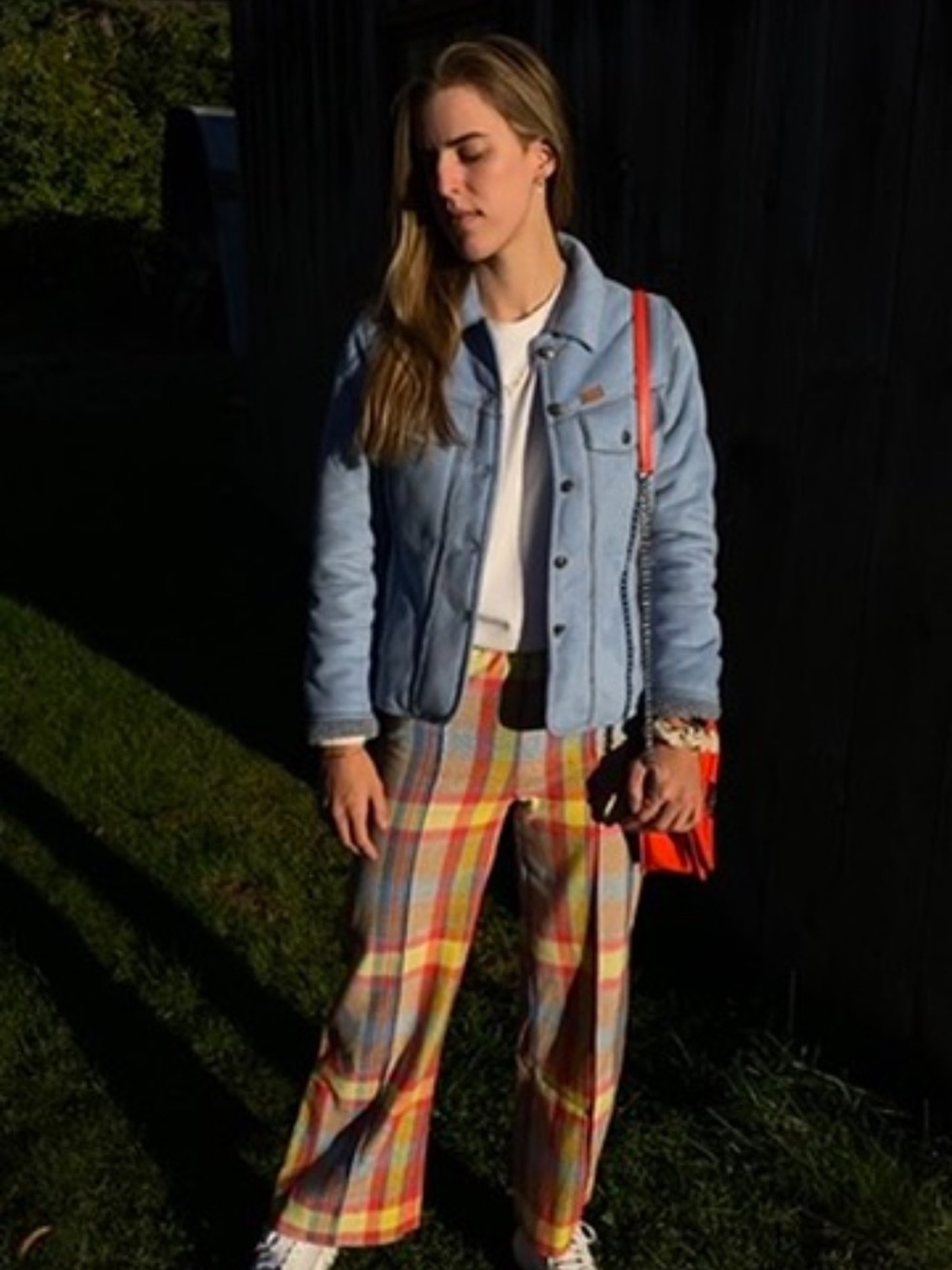Vintage Light Blue Faux Suede and Shearling Jacket